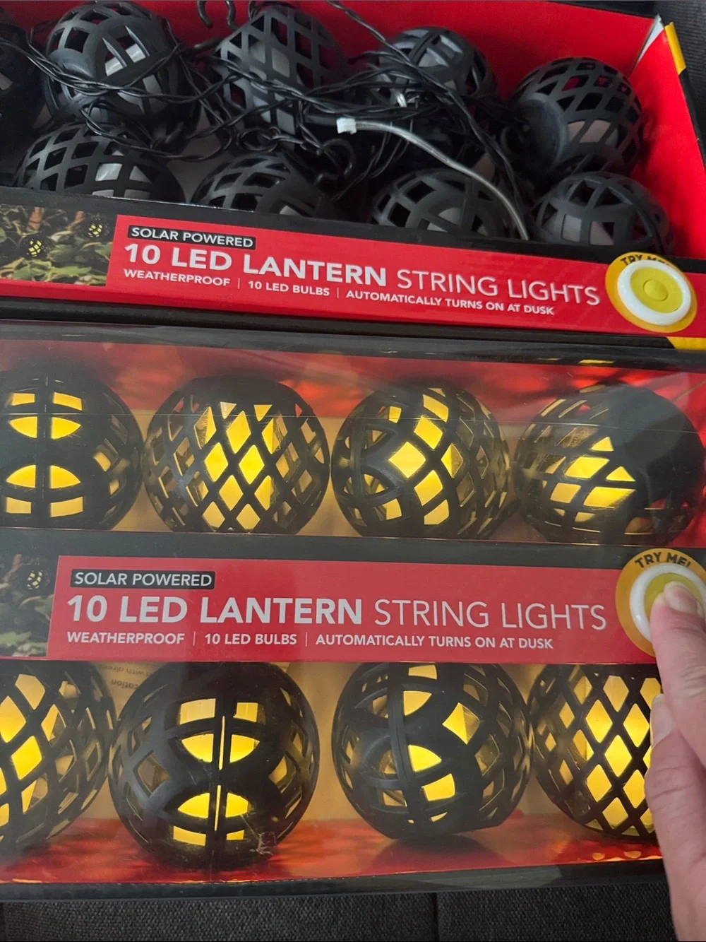 Brand New LED Black Lantern String Lights — Solar-Powered  Set of 2